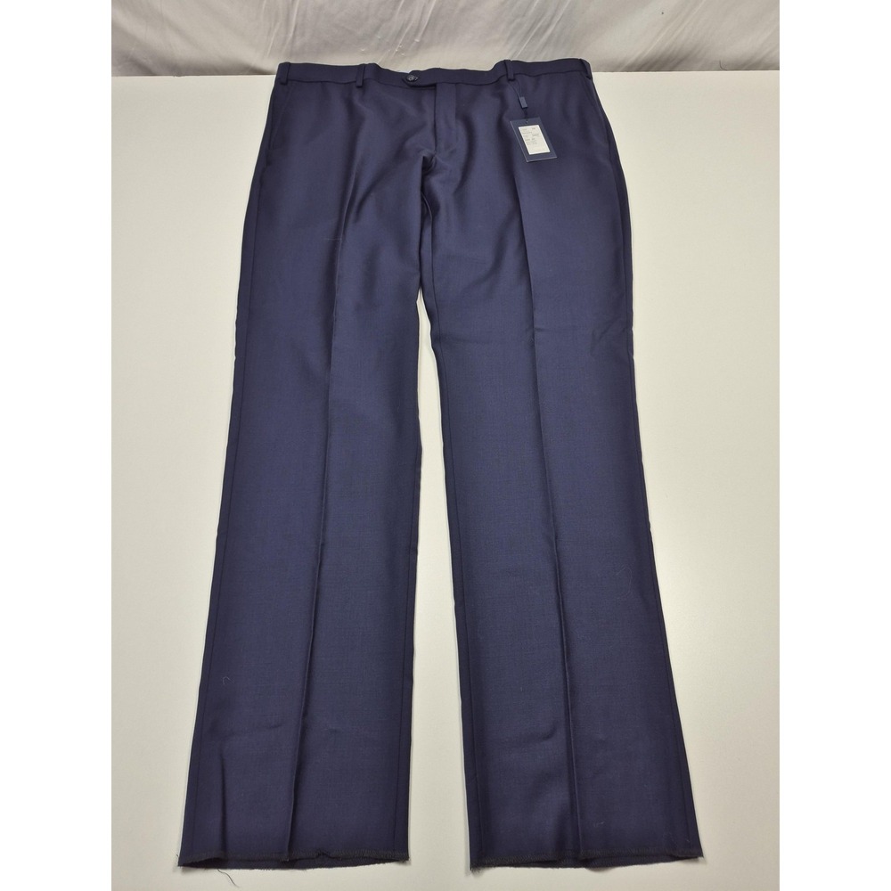 Hickey Freeman Pants Mens 44x36 Blue 100% Wool Flat Front Dress Formal Unhemmed